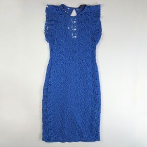 NWT ZARA BLUE EMBROIDERED GUIPURE MIDI DRESS LACE